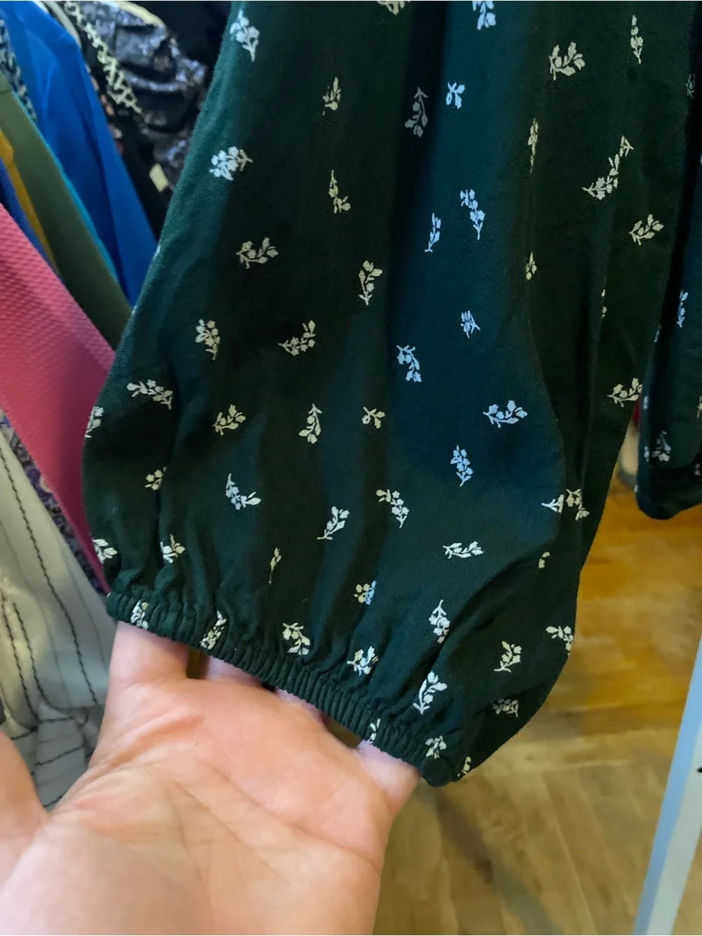 Old Navy Dark Green Floral Peasant Blouse